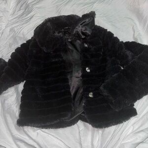 TAHARI GIRL FAUX FUR JACKET 6X GIRLS Black SOFT Fur